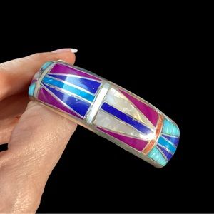 Sterling Silver Turquoise, Lapis, Opal & Mother of Pearl Cuff Bracelet